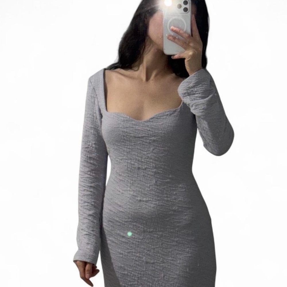 Handmade Grey Textured Bodycon Dress – Size 40 (Fits M–L)